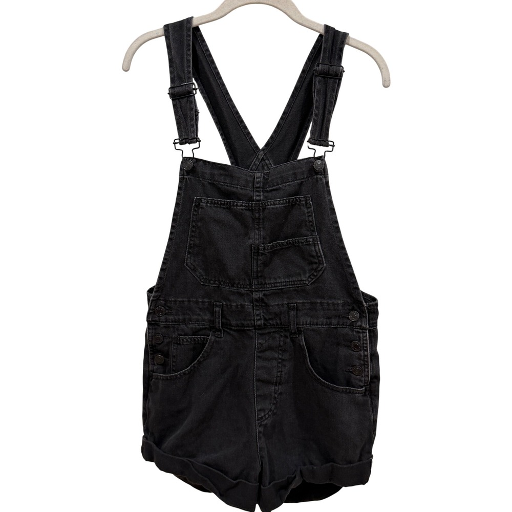 Free People We The Free Black Denim Shortalls‎ Overalls XS Black Bib Shorts